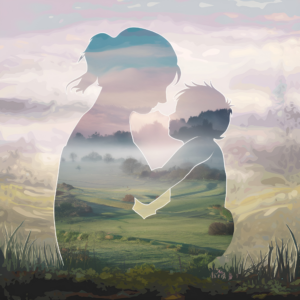 Artistic image of a parent and child with a double-exposure effect, that is used to visually represent the support offered to a child.